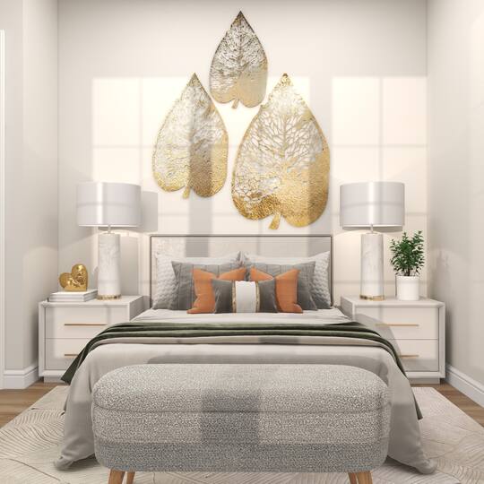 Laser-Cut Gold Metal Leaf Wall Décor Set